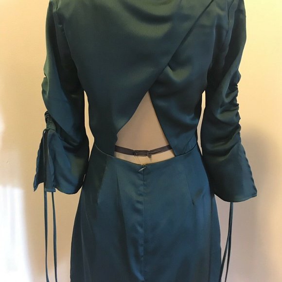 Jewel Green Blue Satin Mini Dress, tie sleeve, open back, Nordstrom, NWT - Picture 6 of 8